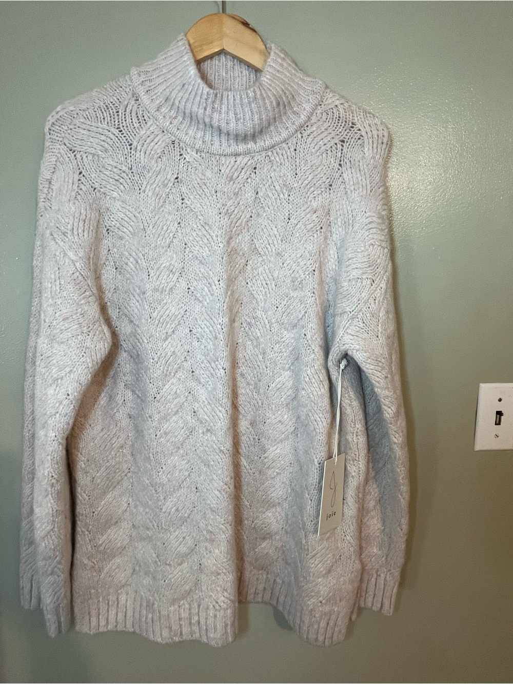 Joie Cozy Cable Knit Turtleneck Sweater Beige Cotton Wool Acrylic L NWT